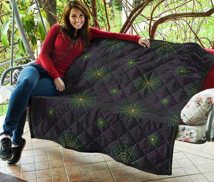Purple And Green Spider Web Print Quilt