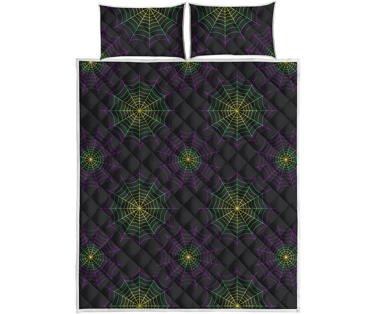 Purple And Green Spider Web Print Quilt Bed Set