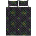 Purple And Green Spider Web Print Quilt Bed Set