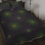 Purple And Green Spider Web Print Quilt Bed Set