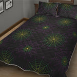 Purple And Green Spider Web Print Quilt Bed Set