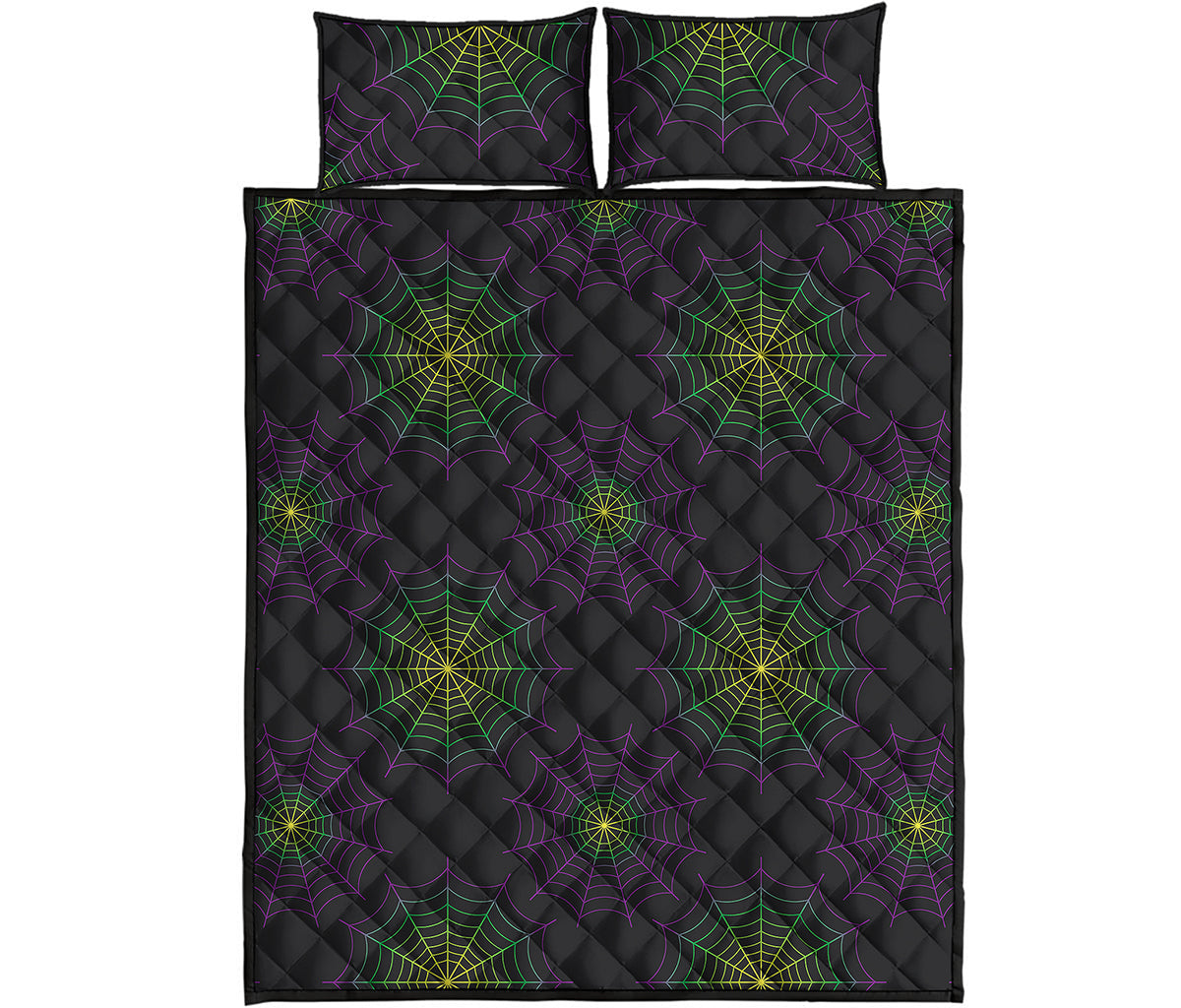 Purple And Green Spider Web Print Quilt Bed Set