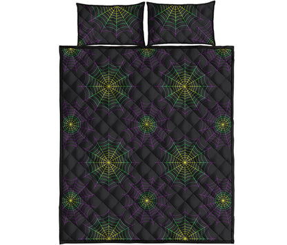 Purple And Green Spider Web Print Quilt Bed Set