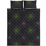Purple And Green Spider Web Print Quilt Bed Set