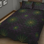 Purple And Green Spider Web Print Quilt Bed Set