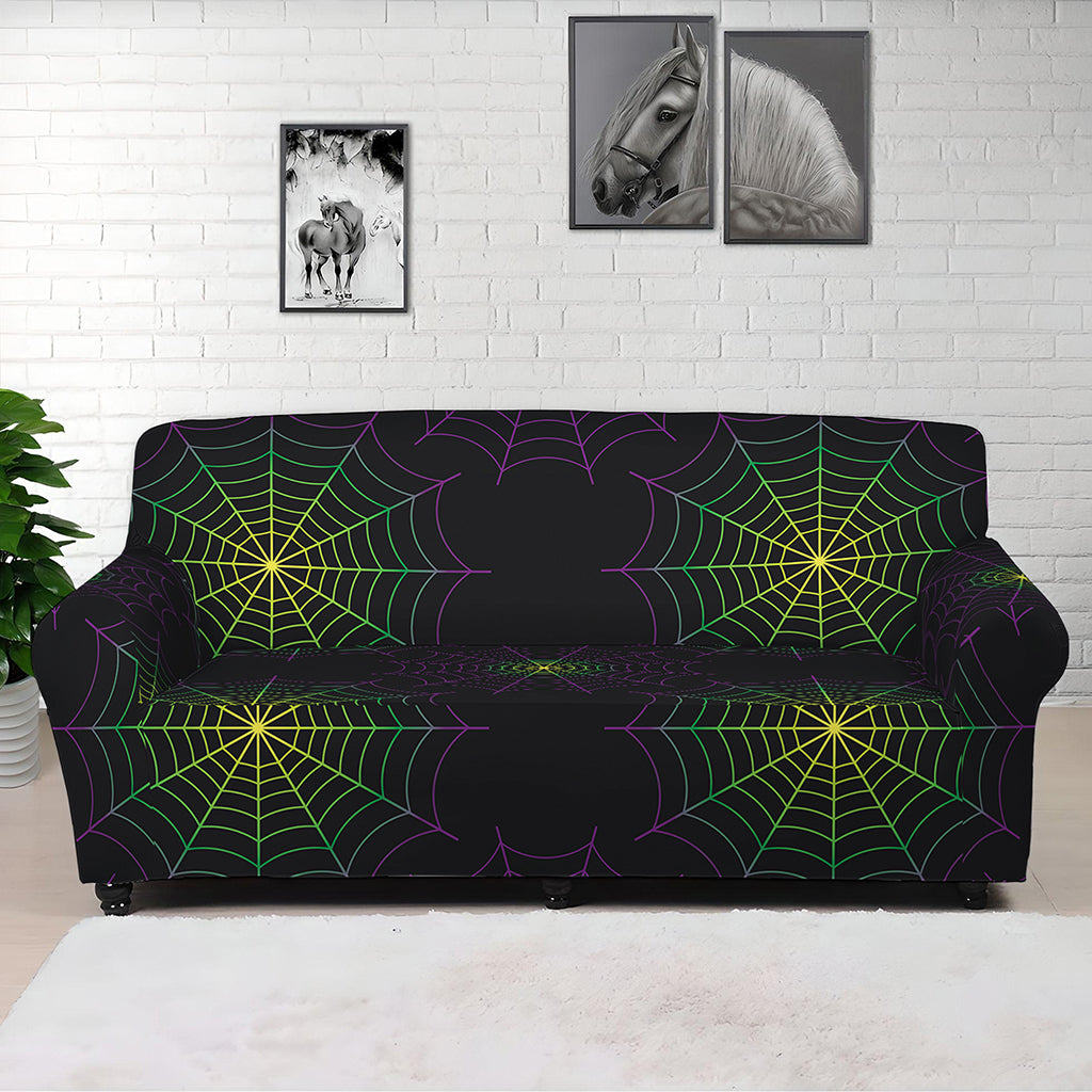 Purple And Green Spider Web Print Sofa Cover