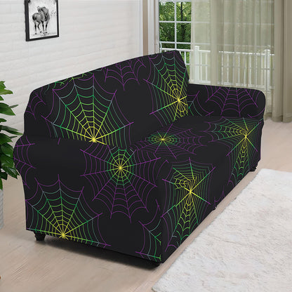 Purple And Green Spider Web Print Sofa Cover