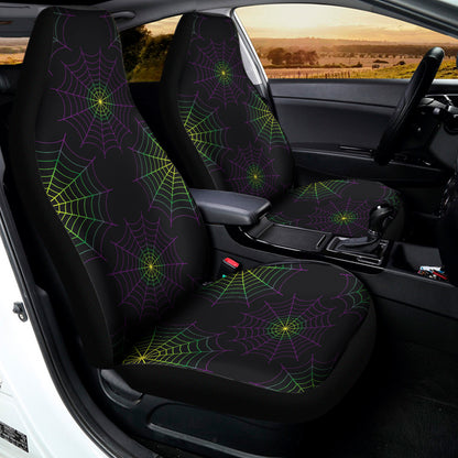 Purple And Green Spider Web Print Universal Fit Car Seat Covers