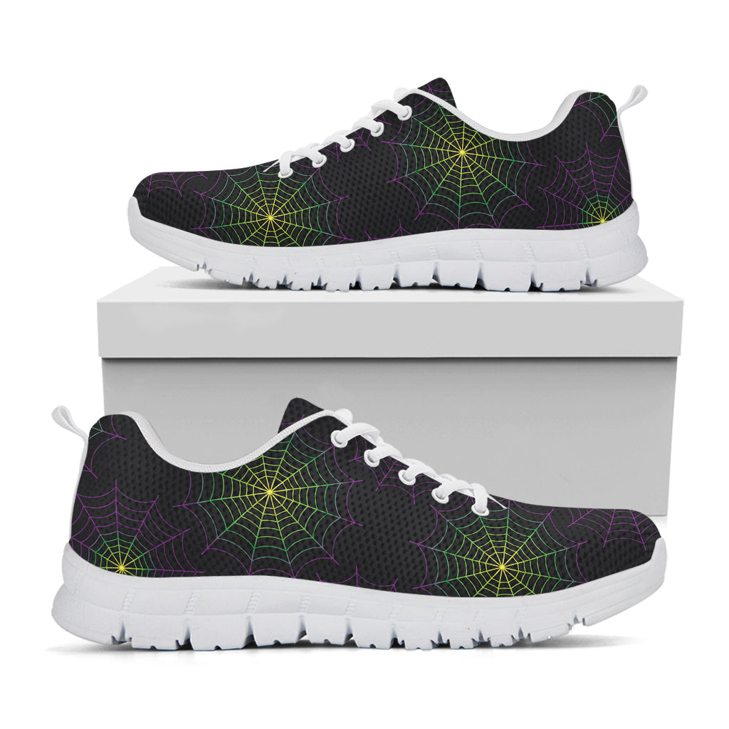 Purple And Green Spider Web Print White Sneakers