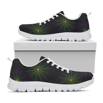 Purple And Green Spider Web Print White Sneakers