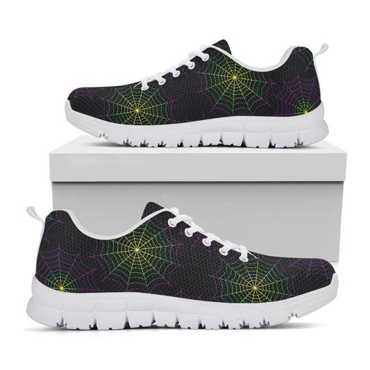 Purple And Green Spider Web Print White Sneakers