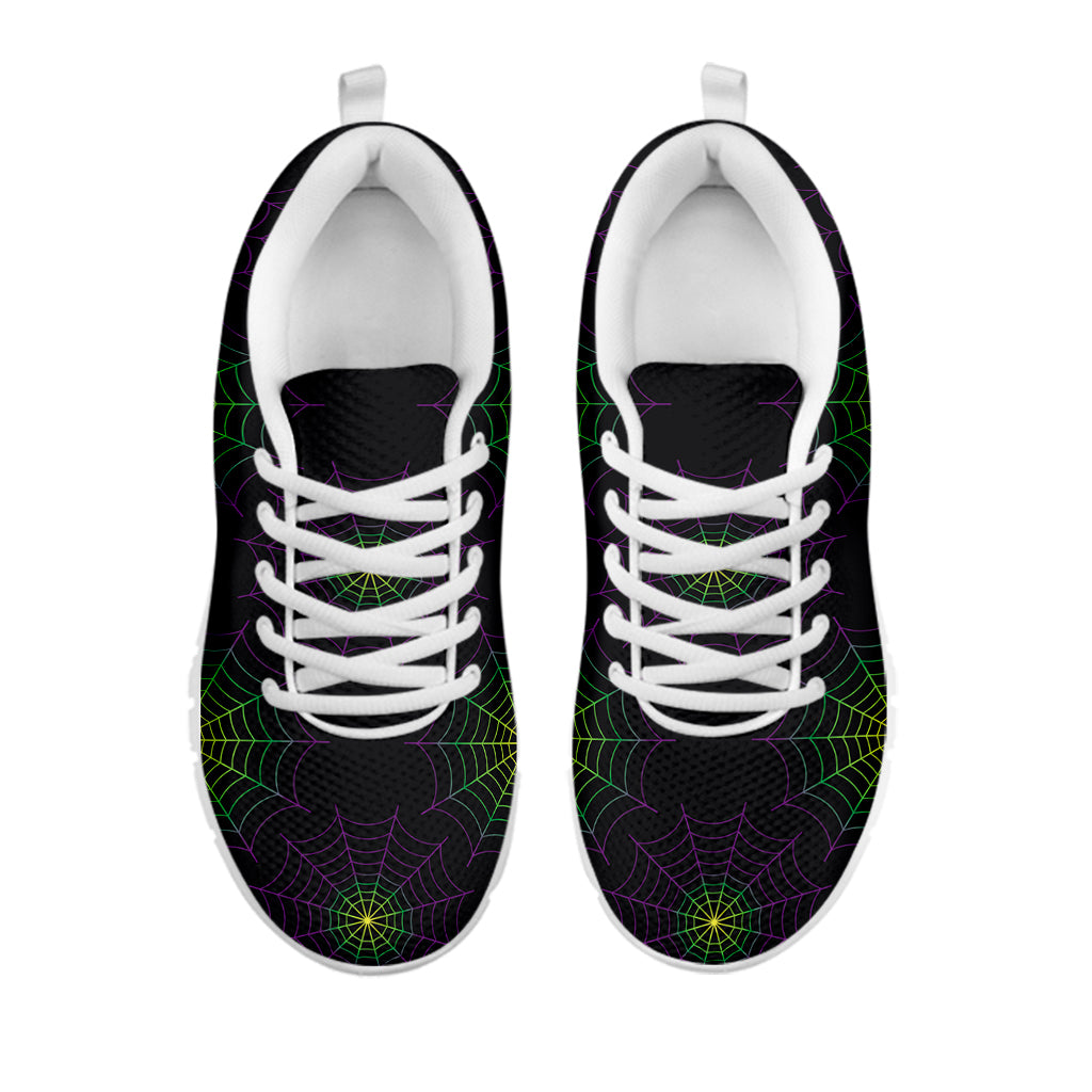 Purple And Green Spider Web Print White Sneakers