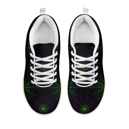 Purple And Green Spider Web Print White Sneakers