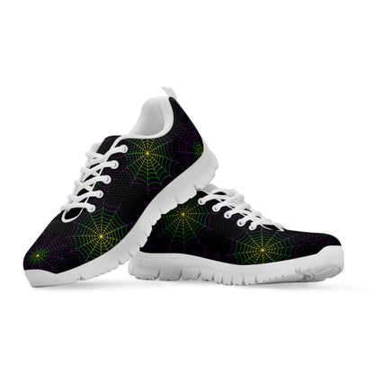 Purple And Green Spider Web Print White Sneakers