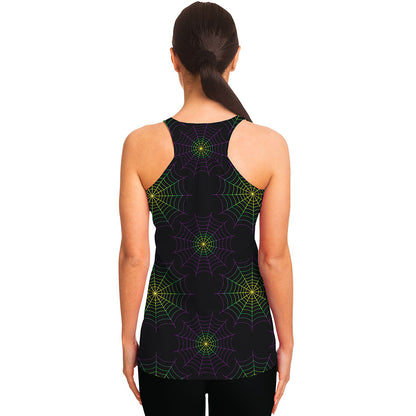 Purple And Green Spider Web Print Women's Racerback Tank Top