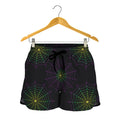 Purple And Green Spider Web Print Women's Shorts