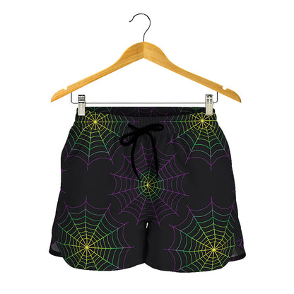 Purple And Green Spider Web Print Women's Shorts
