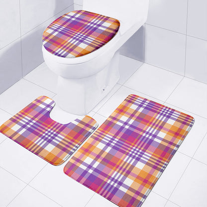 Purple And Orange Madras Plaid Print 3 Piece Bath Mat Set