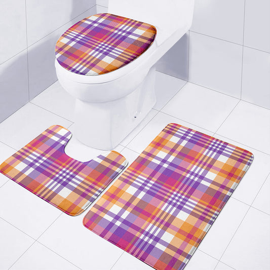 Purple And Orange Madras Plaid Print 3 Piece Bath Mat Set