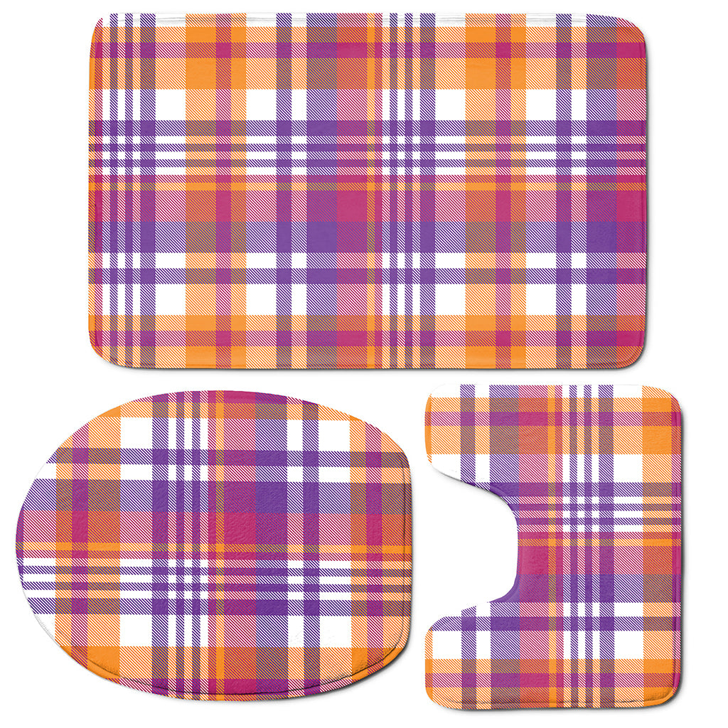 Purple And Orange Madras Plaid Print 3 Piece Bath Mat Set