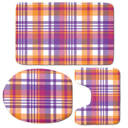 Purple And Orange Madras Plaid Print 3 Piece Bath Mat Set