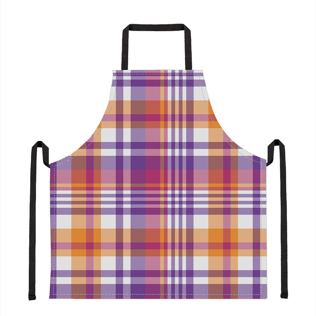 Purple And Orange Madras Plaid Print Apron