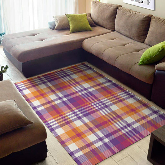 Purple And Orange Madras Plaid Print Area Rug