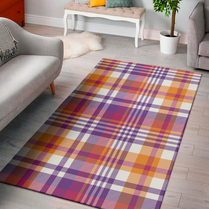 Purple And Orange Madras Plaid Print Area Rug