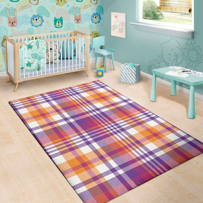 Purple And Orange Madras Plaid Print Area Rug