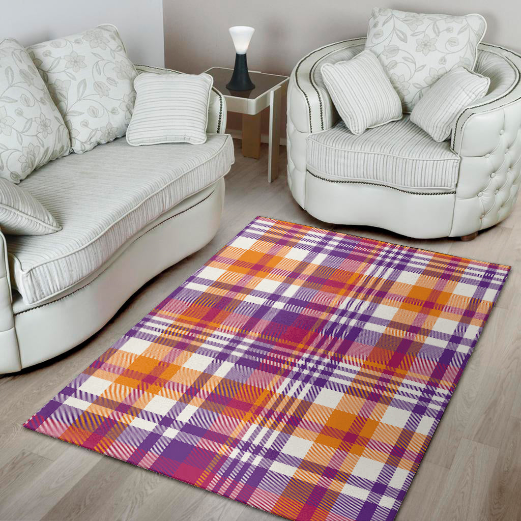 Purple And Orange Madras Plaid Print Area Rug