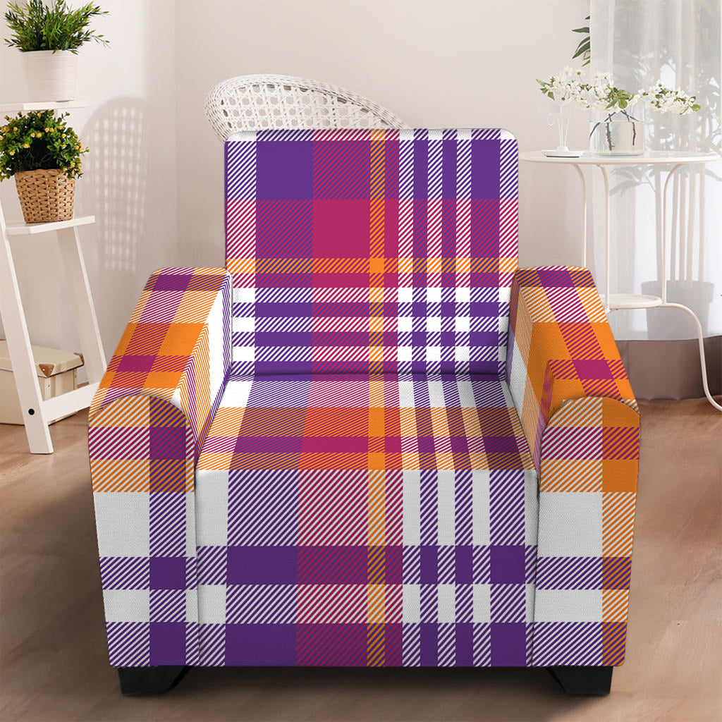 Purple And Orange Madras Plaid Print Armchair Slipcover