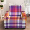 Purple And Orange Madras Plaid Print Armchair Slipcover