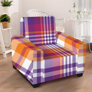 Purple And Orange Madras Plaid Print Armchair Slipcover