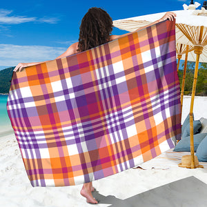 Purple And Orange Madras Plaid Print Beach Sarong Wrap