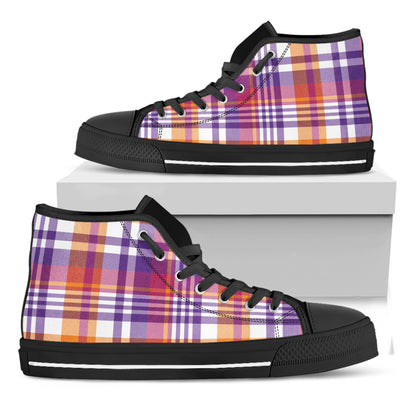 Purple And Orange Madras Plaid Print Black High Top Shoes