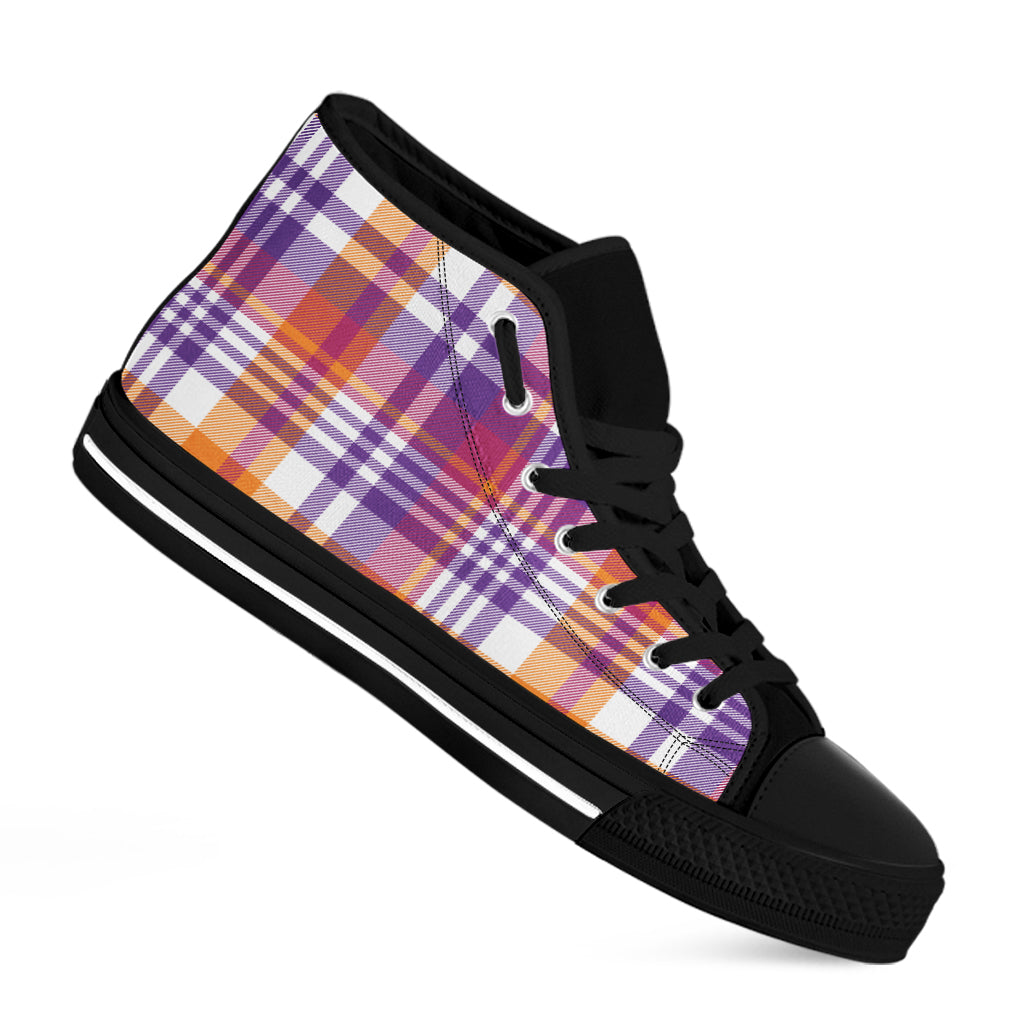 Purple And Orange Madras Plaid Print Black High Top Shoes