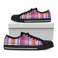 Purple And Orange Madras Plaid Print Black Low Top Sneakers