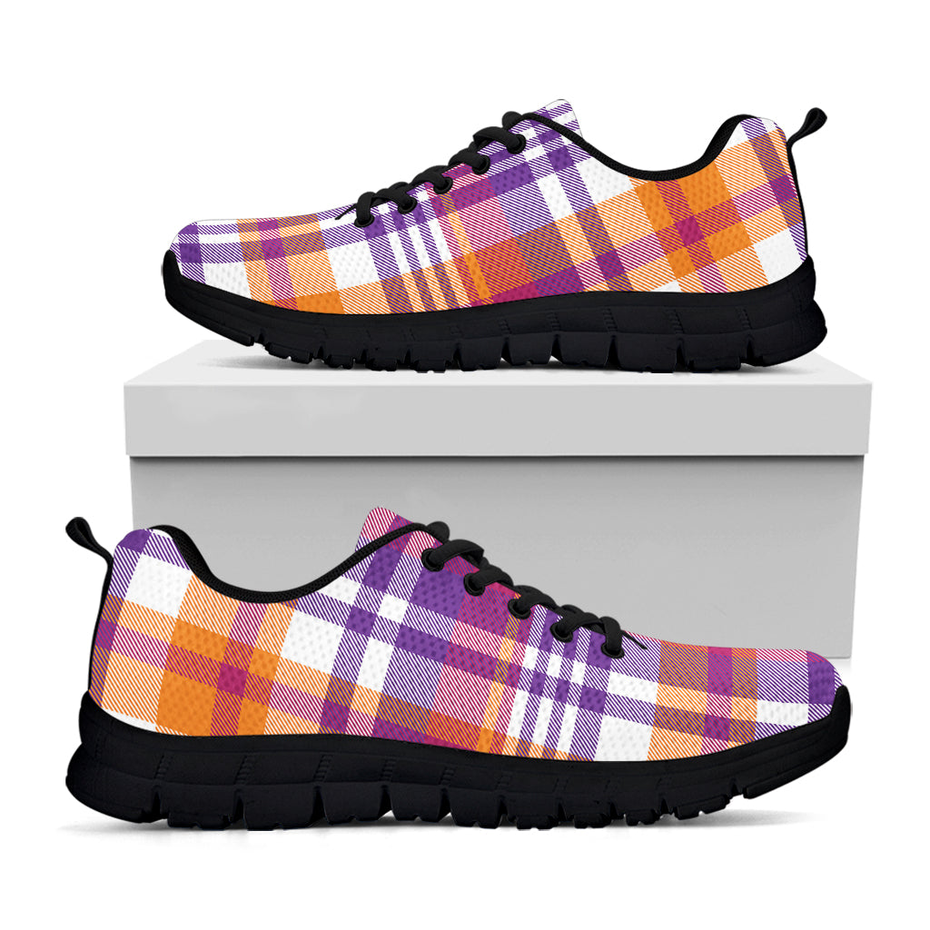 Purple And Orange Madras Plaid Print Black Sneakers