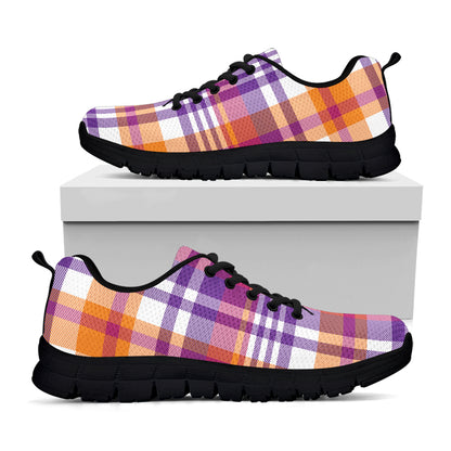 Purple And Orange Madras Plaid Print Black Sneakers