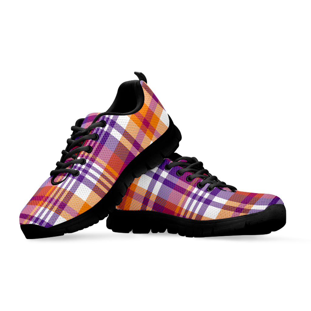 Purple And Orange Madras Plaid Print Black Sneakers