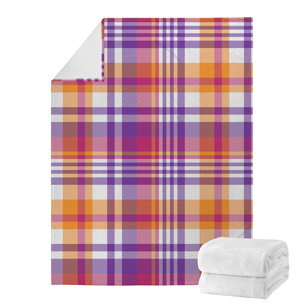 Purple And Orange Madras Plaid Print Blanket