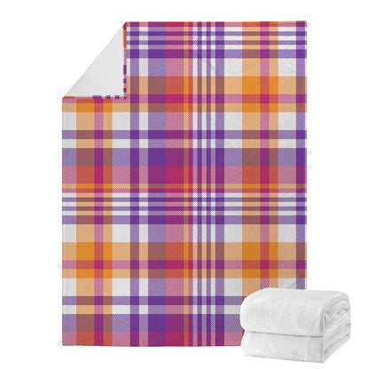 Purple And Orange Madras Plaid Print Blanket