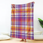 Purple And Orange Madras Plaid Print Blanket