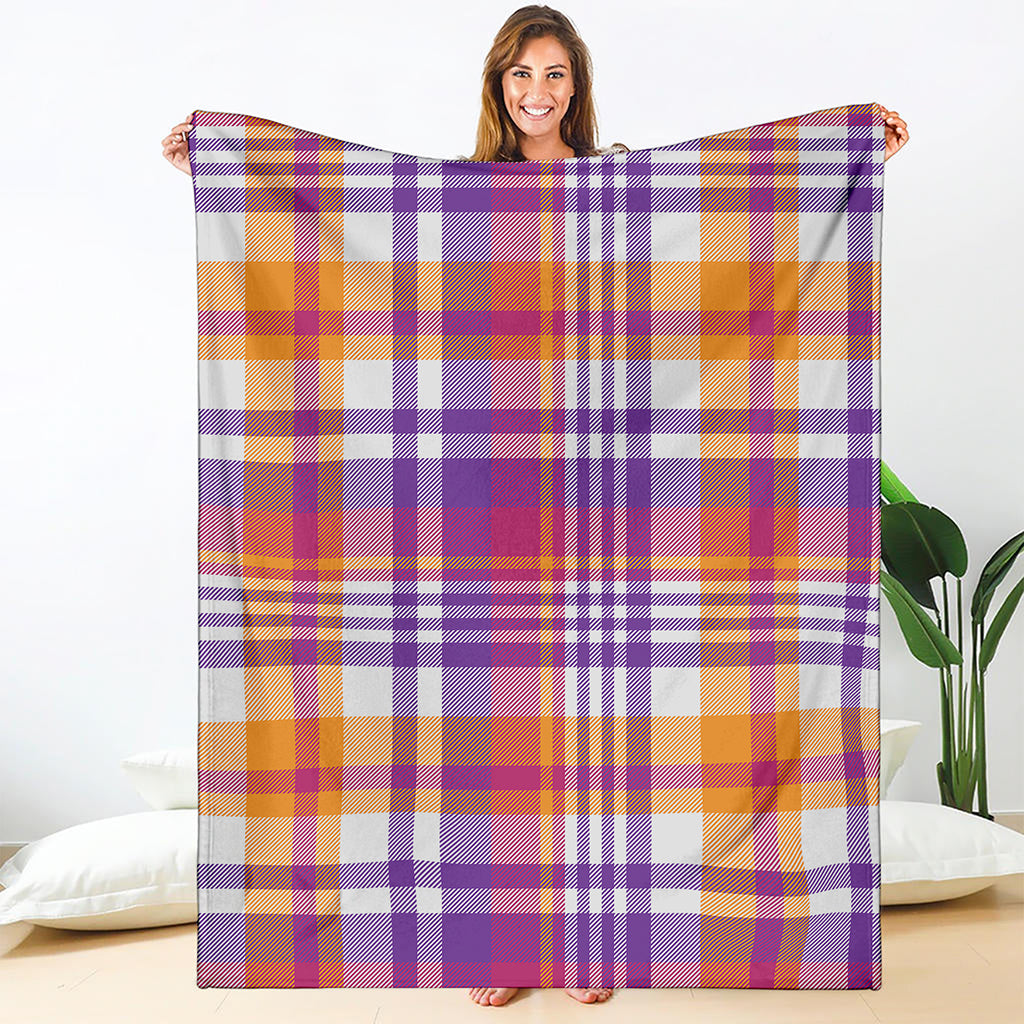 Purple And Orange Madras Plaid Print Blanket