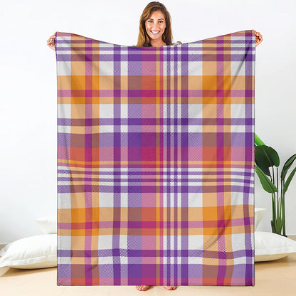 Purple And Orange Madras Plaid Print Blanket