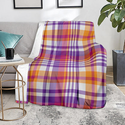 Purple And Orange Madras Plaid Print Blanket