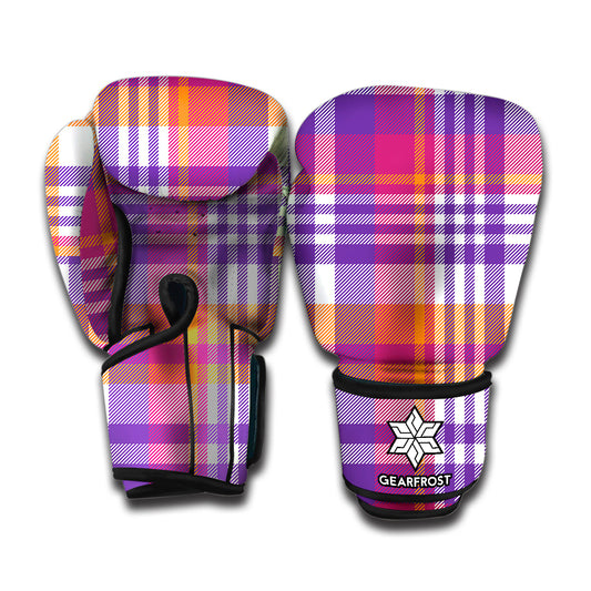 Purple And Orange Madras Plaid Print Boxing Gloves
