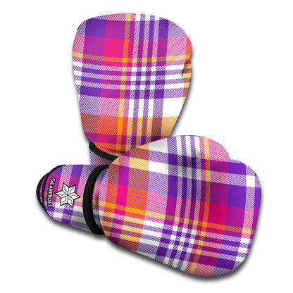 Purple And Orange Madras Plaid Print Boxing Gloves