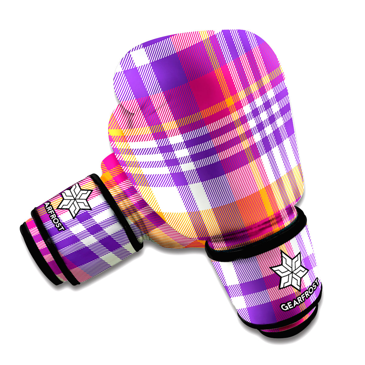 Purple And Orange Madras Plaid Print Boxing Gloves