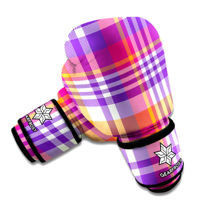 Purple And Orange Madras Plaid Print Boxing Gloves